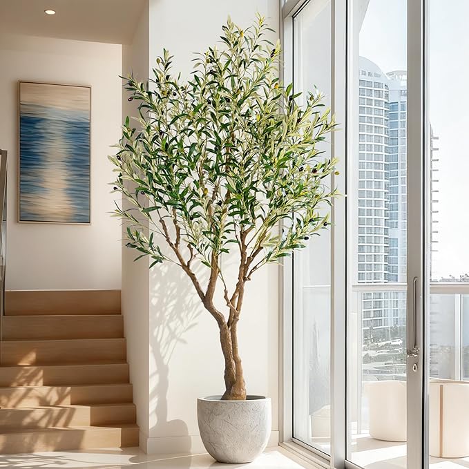 6ft Faux Olive Tree with Pot & Moss Artificial Olive Plant Fake Olive Tree for Home Decor, Large Indoor Artificial Trees Faux Plants Indoor Durable Artificial Trees for Living Room/Office