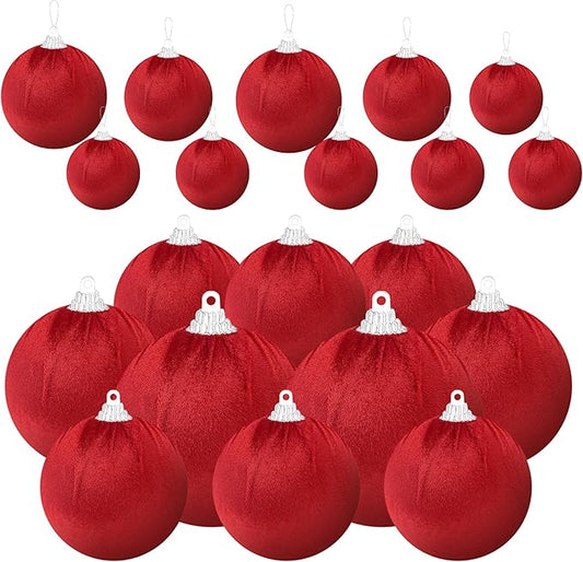 Gresorth 10 Pcs Red Velvet Christmas Ball Ornaments Flocked Hanging Ball Lightweight Decoration Xmas Tree Wedding Indoor Display
