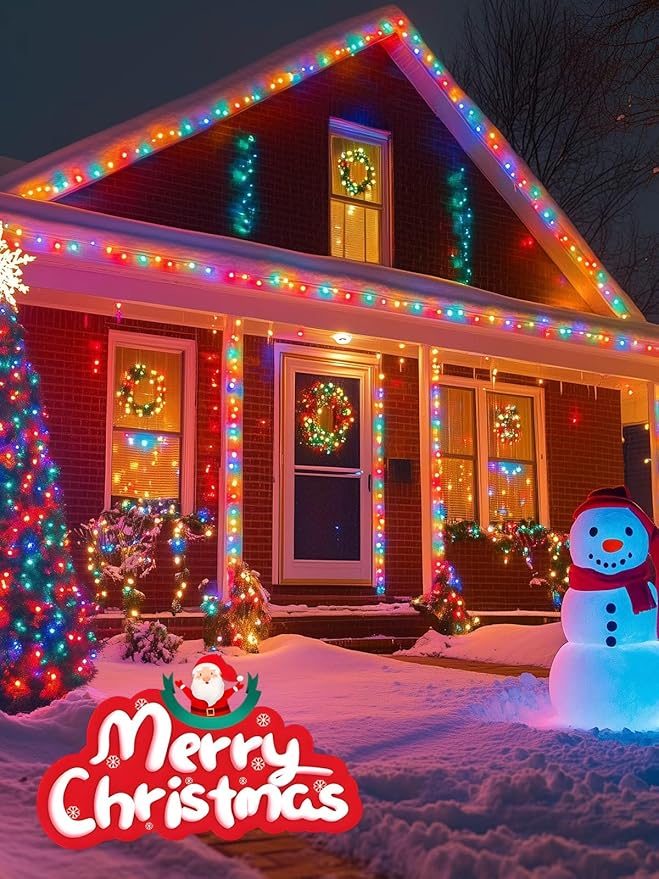 6 Pack Solar Christmas Lights Outdoor, 600 LED 198 FT Solar Powered String Lights Waterproof with Green Wire 8 Lighting Modes, Twikle Light for Xmas Tree Fence Party Yard Garden Decor, Multicolored