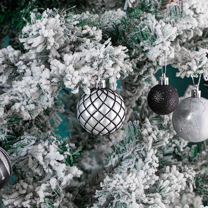 100PCS Black and Silver Christmas Ornaments Set, Shatterproof Christmas Ball Ornaments Bulk, Assorted Decorations Baubles Hanging Ornaments for Christmas Trees Holiday Party Decor (Black Silver)