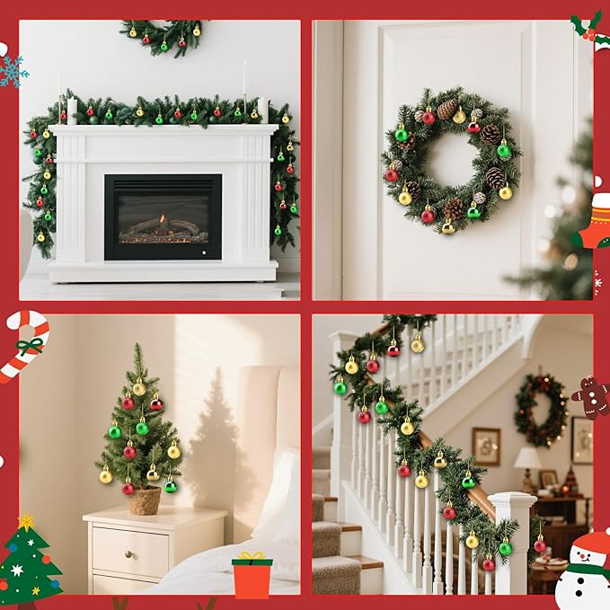 36Pcs Mini Shatterproof Christmas Balls, 3cm/1.18inch Mini Christmas Baubles Red Green Gold Plastic Ball Ornament for Christmas Tree Ornaments Party Decoration (Red and Green and Gold)