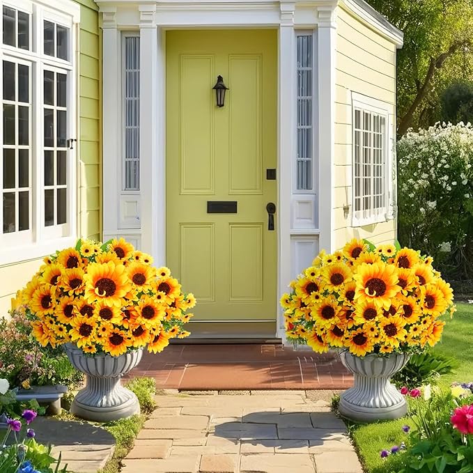 Sunflower Artificial Flowers 8pcs Fall Flowers Outdoor Fake Sunflowers for Garden Patio Window Box Planter Home Porch Garden Wedding Party Office Indoor Autumn Decoration