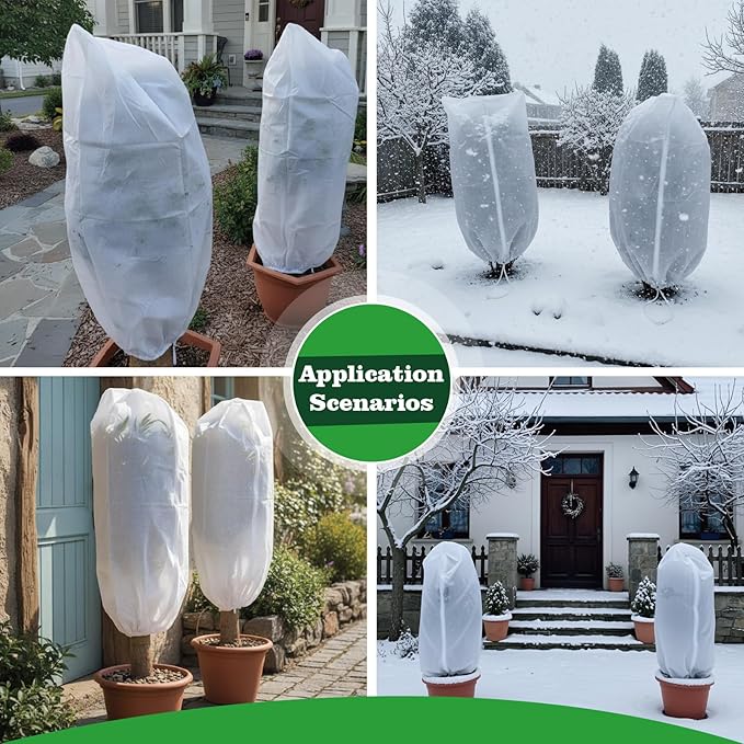 2 Packs Plant Covers Freeze Protection, 47.2'' x 70.8'' Winter Frost Cloth with Zipper & Drawstring - White Frost Blankets for Outdoor Garden Plants and Trees