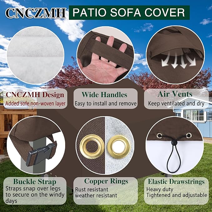 Heavy Duty Patio Sofa Covers Waterproof, Outdoor 3-Seater Couch Cover Waterproof, 600D Outdoor 2-Seater Loveseat Furniture Covers with Air Vent Handle 48''W x 28''D x 24''H/ 35''H Brown