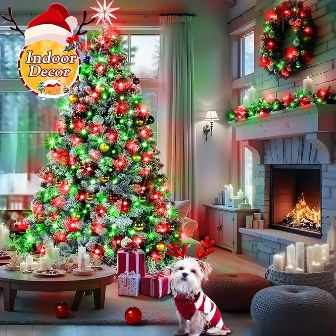 KNONEW 600ft 1500 LED String Lights Outdoor Christmas Lights 8 Modes & Timer Fairy Light Plug in Waterproof LED String Lights for Xmas Yard Tree Wedding Party Holiday Decorations (Red and Green)