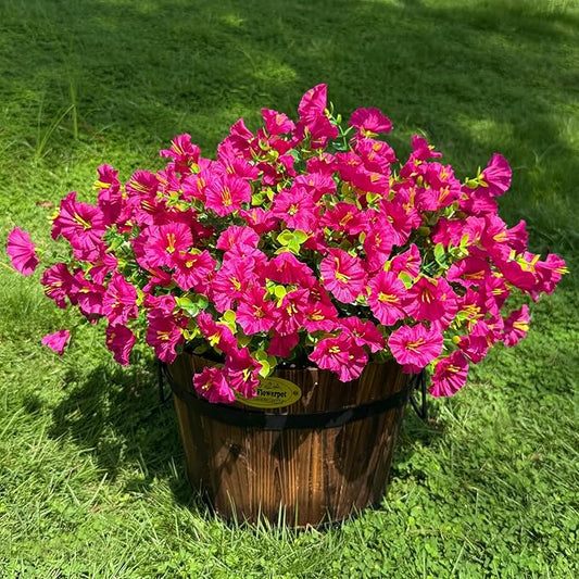 10 Bundles Artificial Flowers for Outdoor,UV Resistant Fake Petunia Flowers,Faux Plants for Outside Hanging Planters,Artificial Plants for Indoor Porch Garden Home Wedding Decor(Fuchsia)