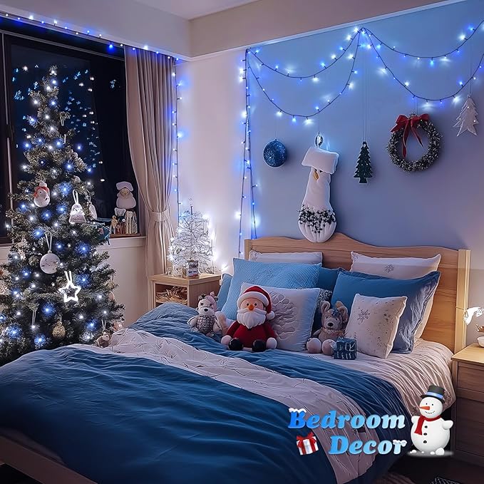 JMEXSUSS 500 LED Blue and White String Lights Outdoor, 173ft 8 Modes LED Christmas Lights Indoor, Waterproof Christmas Twinkle Lights for Tree Holiday Decorations