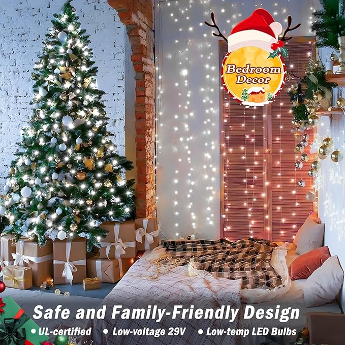 KNONEW 403ft 1000 LED String Lights Outdoor Christmas Lights 8 Modes & Timer Fairy Light Plug in Waterproof LED String Lights for Xmas Yard Tree Wedding Party Holiday Decorations (Cool White)