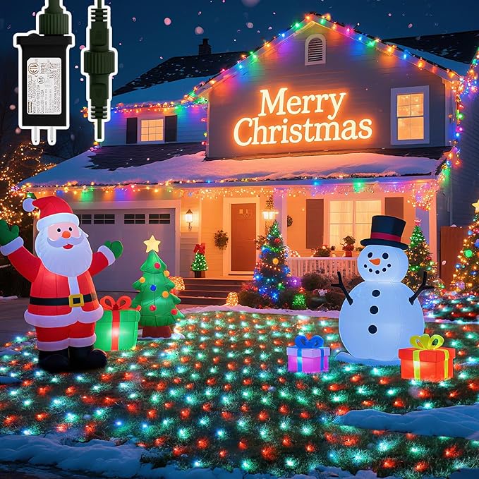 LitHome 14.8FT x 5FT Christmas Net Lights Outdoor, 300 LED Red White Bush Lights with 8 Modes, Connectable Waterproof Net Mesh Light Dark Green Wire for Bushes Shrubs Outdoor Christmas Holiday Decor