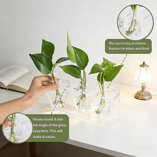 Clear Plant Propagation Station Plants Terrarium Planter Vase Birthday Gifts for Women Girl in Acrylic Stand Home Office Garden Decor