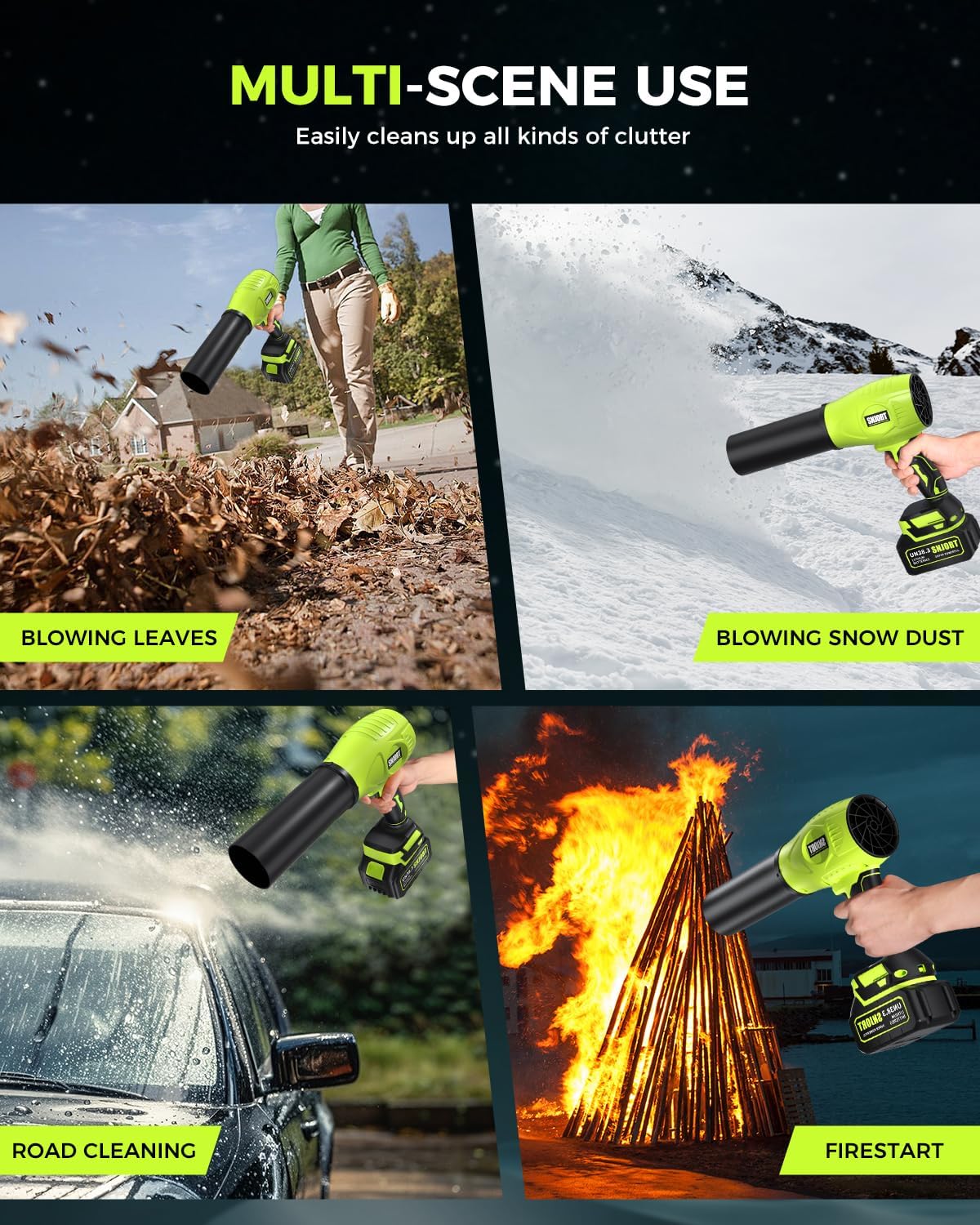 Leaf Blower Cordless with Battery and Charger,800,000 RPM,Extended Nozzle,Lightweight Handheld Design,Blower for Patio Cleaning,car Blowing Water,Blowing Leaves and Dust（Grass Green）