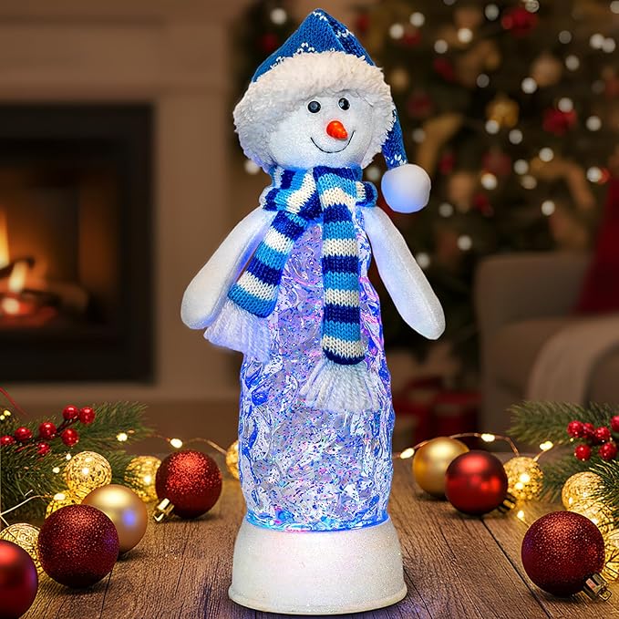 Christmas Snow Globe Lantern Indoor Decor Snowman Christmas with Music,6H Timer,USB Lined/Battery Operated Lighted Lantern for Christmas Festival Decoration Gifts