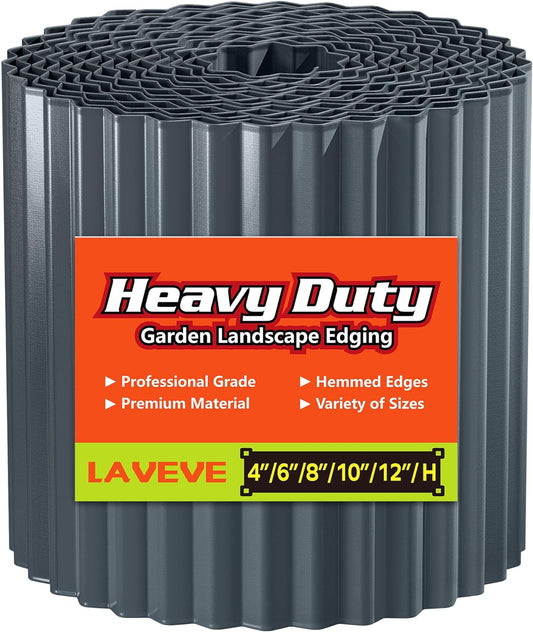 LAVEVE Corrugated Metal Garden Edging 12" x 20Ft, Landscape Edging Border for Lawn, Flower Bed, Garden Fence, Paver Edging (Dark Gray)