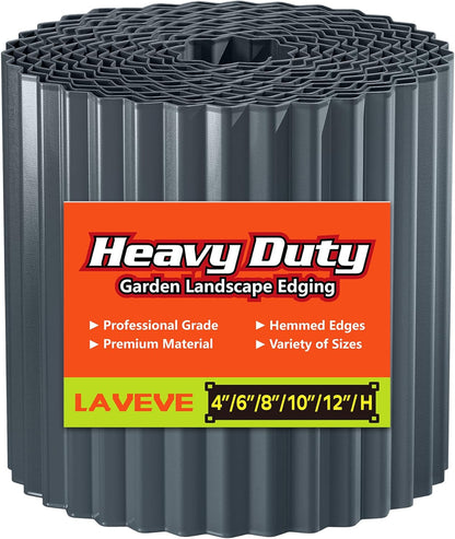 LAVEVE Corrugated Metal Garden Edging 8" x 20Ft, Landscape Edging Border for Lawn, Flower Bed, Garden Fence, Paver Edging (Dark Gray)