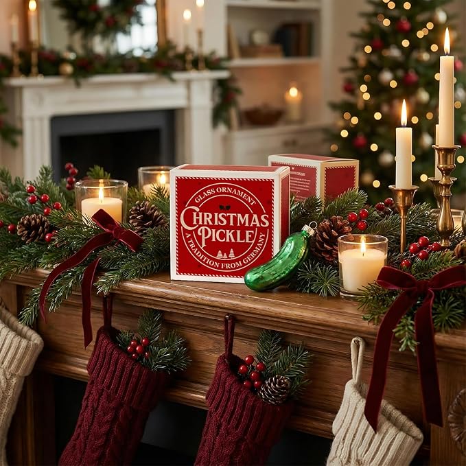 German Christmas Pickle Ornament Tradition – Handcrafted Green Glass Christmas Tree Ornament – Gift Boxed with Story & Legend – Holiday Keepsake Gift