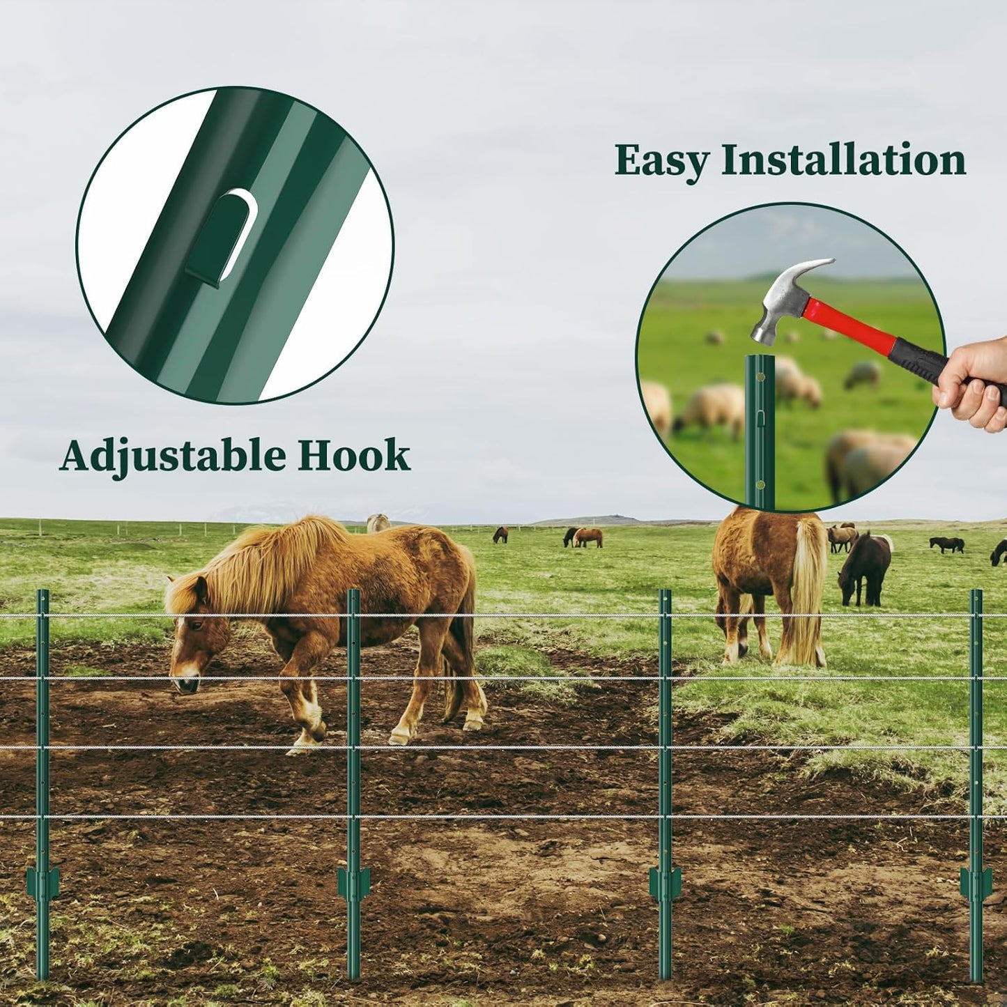 10 Pack Garden Fence Post, 4 Feet Heavy Duty Metal U-Post for Wire Fence, No Dig Garden Fence Stakes for Temporary Fencing, Electric Fence Wire, Corner Anchor, and More-Green