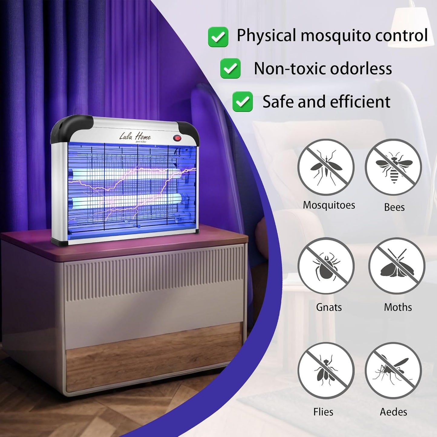 Lulu Home Electric Bug Zapper, Aluminium Indoor Insect Killer for Mosquito, Bug, Fly with Powerful 2800V Grid 20W Bulbs