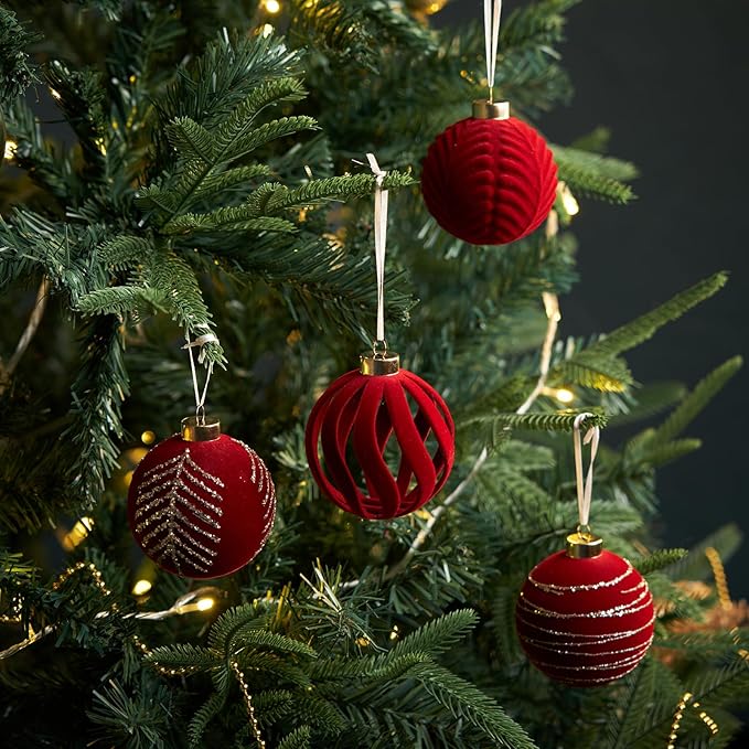 Christmas Ball Ornaments, Red Xmas Decor, 12-Pcs Hand-Painted Shatterproof Decor Set, Multi-Color Christmas Tree Decorations, Perfect for Holiday Decor