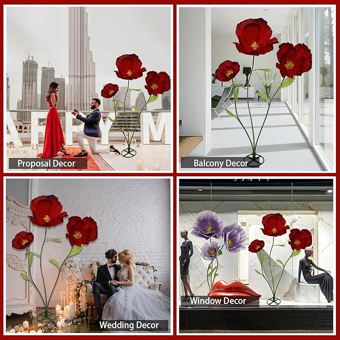 Giant Flowers for Decoration - 3Pcs Large Flowers for Backdrop Home Decor Paper flowers Artificial Realistic Faux Flower for Living Room, Bedroom, Wedding Party, Birthday Party, Celebrations (Red)