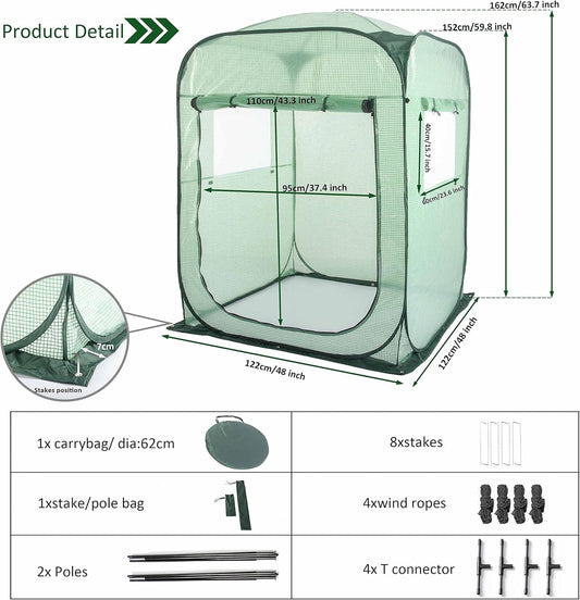 Porayhut Pop Up Greenhouse Tent,Portable X-Large Walk-in Flower House ,Indoor Outdoor Gardening Plant Sunshine Room with PE Mesh Cloth Cover for Protecting Plant from Cold Frost & Birds