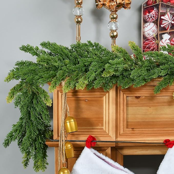 6.2FT Christmas Cedar Garland Artificial Real Touch Greenery with Thick and Lush Soft Pine Needles, Realistic Faux Green Garlands for Mantle Fireplace Table Indoor Outdoor Christmas Decorations