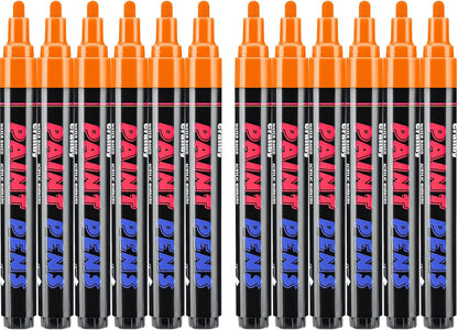 Orange Paint Pens Paint Markers - 12 Pack Permanent Quick Dry Waterproof Marker Pens for Rocks Wood Fabric Plastic Canvas Glass Mugs Metal Tire Stone