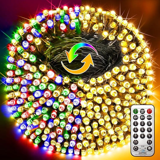 KNONEW 472FT 1200 Christmas Lights Outdoor Green Wire Color Changing String Lights with 11 Modes & Timer Dimmable Fairy Light for Xmas Tree Roof Yard Wedding Decorations(Warm White to Multicolor)