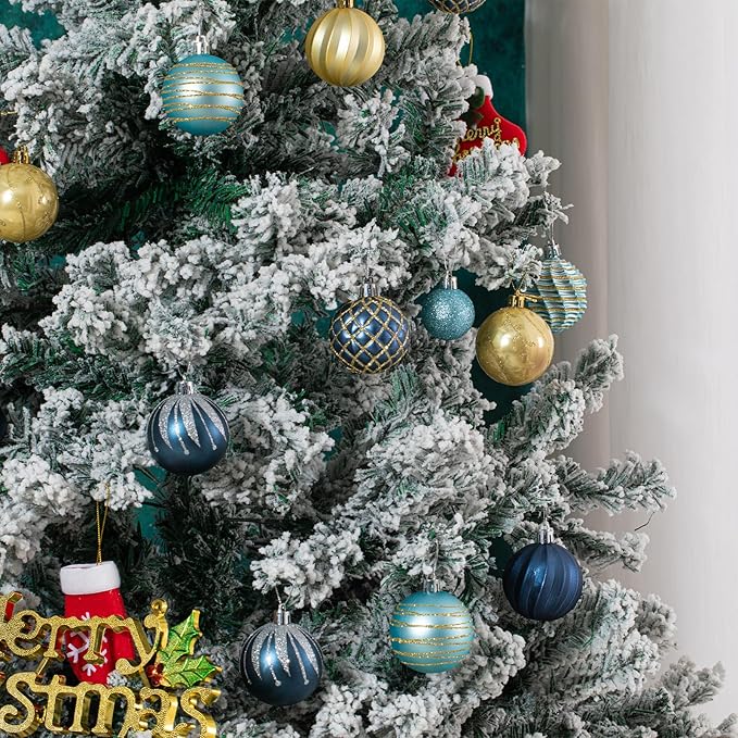 100PCS Blue and Gold Christmas Ornaments Set, Shatterproof Christmas Ball Ornaments Bulk, Assorted Decorations Baubles Hanging Ornaments for Christmas Trees Holiday Party Decor (Blue & Gold)
