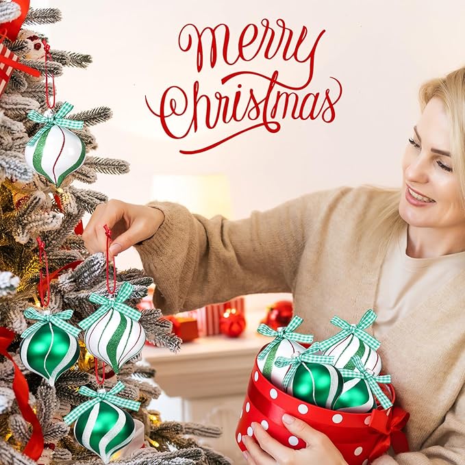 Syhood 24 Pcs Christmas Tree Ornaments, Christmas Ball Decorations Set, Shatterproof Baubles Xmas Tree Hanging Decor, Peppermint Candy Ball Red White Green Stripes Party Holiday(Cute,2.56 Inches)