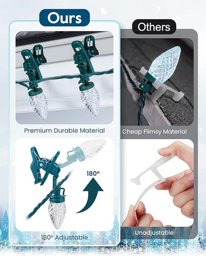 C9 LED Christmas Lights Outdoor with 100 Spring Clips, 81FT 100 LED C9 String Lights Waterproof Connectable for Outside Roofline Patio House Yard Windows Outdoor Christmas Decorations, Multicolor