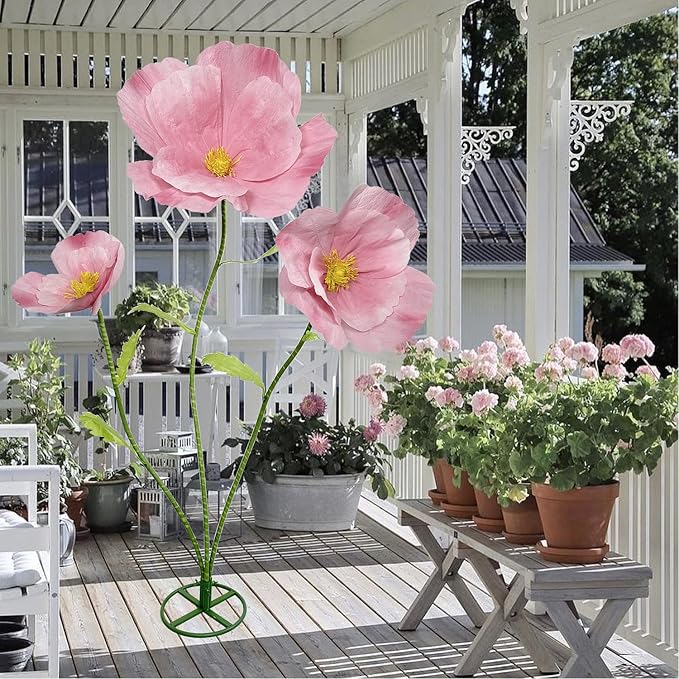 3Pcs Giant Flowers for Decoration, Large Artificial Flower Indoor Outdoor Decor Waterproof Paper Flowers for Wedding Reception Birthday Graduation Party Backdrop Decor Shop Window Display (Pink)