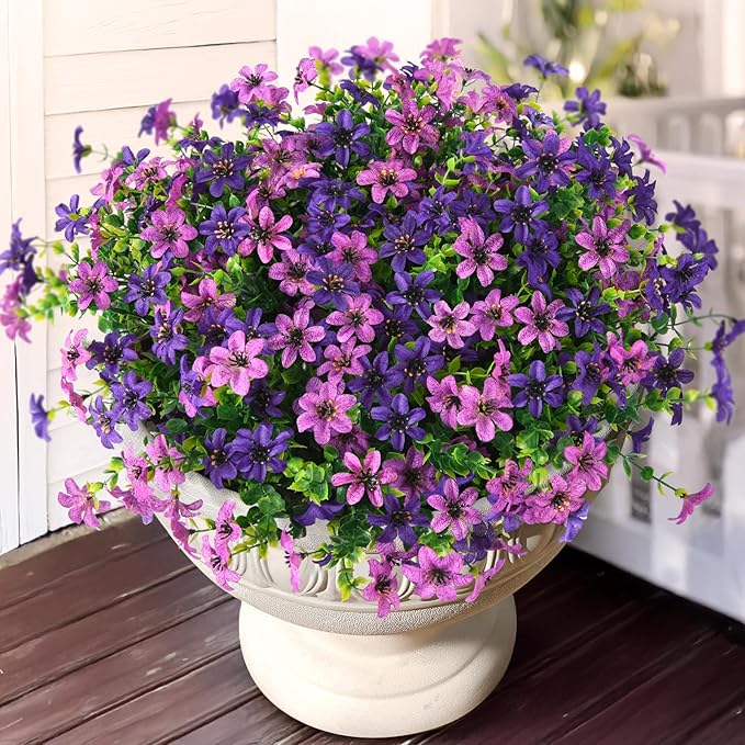 Artificial Flowers for Outdoors, 12 Bundles Multicolor Faux Silk Flower Spring Summer Decoration, Artificial Plants Fake Outdoor Flowers UV Resistant No Fade for Home Planter Porch Patio Yard Decor