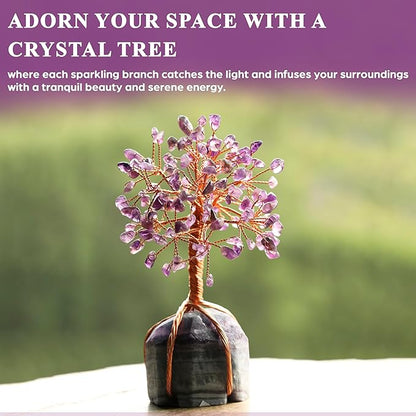 Amethyst Crystal Tree with Fluorite Rough Base Tree of Life Decor for Shelf, Bedroom, Birthday Gifts for Women, Sister Gifts, Birthday Gifts for Mom, Cute Home Decor Purple Decor Housewarming Present