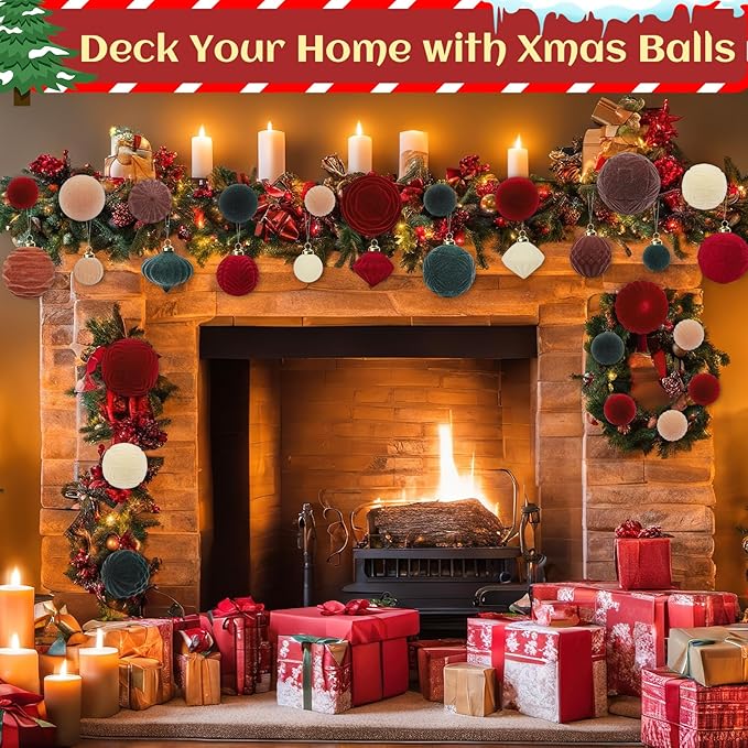 Velvet Ball Ornaments Christmas Balls Dark-Green 35 PCS Xmas Tree Flocked Ball Ornaments Assortment for Party Garland Wreath Decor Baby Shower First Christmas Decorations