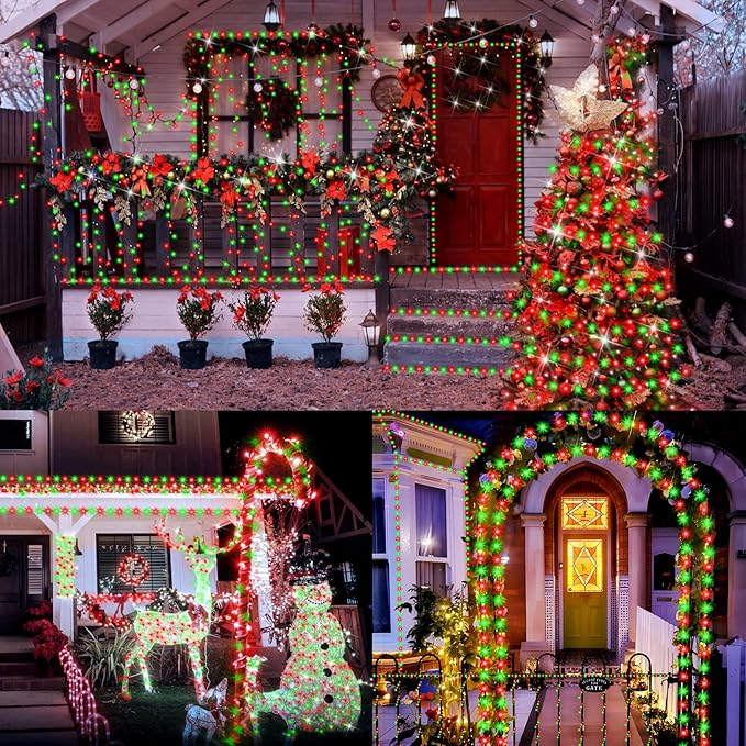 XURISEN 403FT 1000 LED Christmas Lights Outdoor Green Wire String Lights 8 Modes with Timer Memory Waterproof Fairy Light Plug in for Xmas Tree Wedding Yard Party Holiday Decorations(Red+Green)