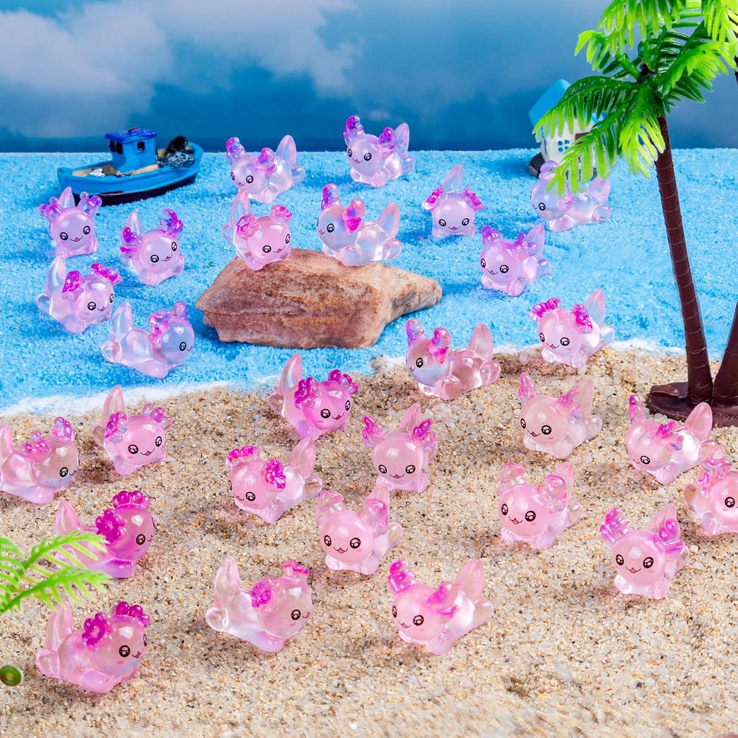 80 Pcs Mini Resin Axolotl with Coral Variety Tiny Animals Figures Miniature Little Small Salamander Figurines Bulk for Micro Fairy Garden Landscape Accessories Hide Crafts Decor