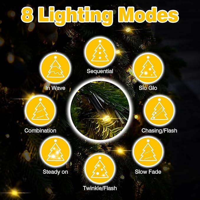 Christmas Tree Lights Indoor, 400 LED 16 Lines of 6.6FT with 8 Flashing Modes, Remote Control & Timer, Memory Function, Warm White Christmas String Lights, Twinkle Tree & Outdoor Waterproof