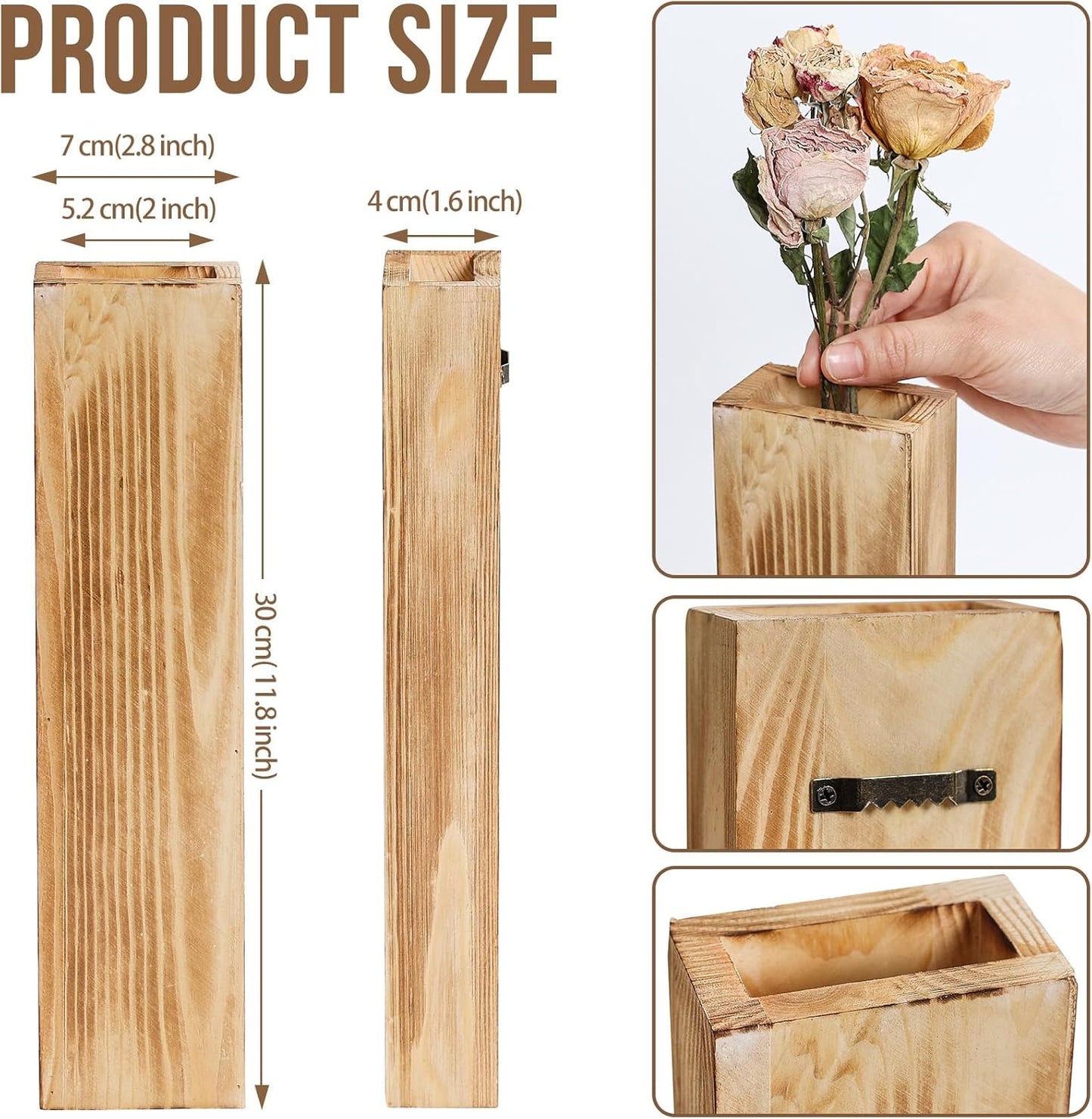 Wooden Wall Planter Set of 3 - Modern Home Decor for Living Room, Bedroom, Bathroom - Walnut Finish Planter for Dried Flowers, Faux Greenery, Indoor Plants