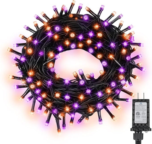 100LED Halloween String Lights 33 Ft Orange Purple Twinkle Light with 8 Modes Waterproof for Indoor Outdoor Party Garden Decor