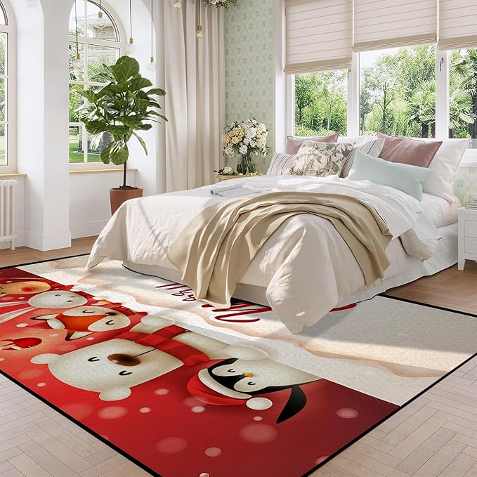 Christmas Large Area Rug 6' x 9' Living Room Rug Washable Rugs Carpet Indoor Door Mat Non-Slip Rug for Bedroom Kitchen Dining