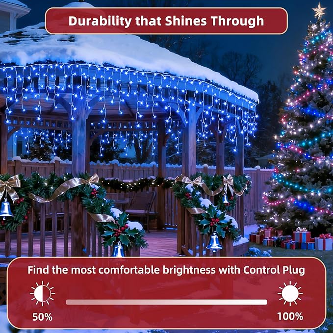 612 LED 60ft Christmas Lights with 136 Drops, 12 Lighting Modes Blue Christmas Decoration Twinkling Lights Dimmable, Timer Outdoor Waterproof Fairy Lights for Indoor Xmas Garden House Eaves Roof