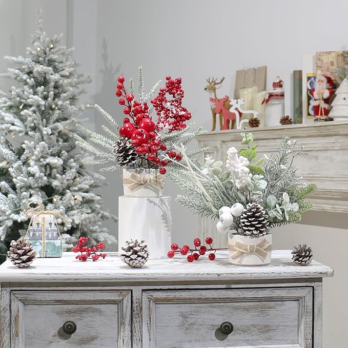 Small Mini Tabletop Christmas Tree,12" Artificial Little Potted for Christmas Decor, for Home Indoor Hliday Party Xmas Decor (Red/Green/White).