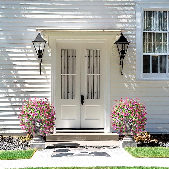 Homsunny Artificial Faux Hanging Flowers Plants for Outdoor Summer Decoration, 2 PCS Fake Silk Flowers for Outside Daisy Planter UV Resistant Look Real for Patio Porch Home Decor(Mix Purple)