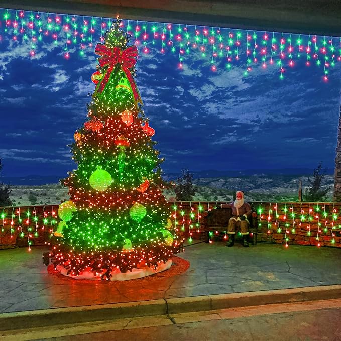 Icicle Lights for Outside, 33ft 400 LED Red and Green Christmas Lights 8 Modes with 75 Drops, Waterproof Christmas Icicle Light Outdoor Plug in for Indoor Party Holiday Halloween Decorations