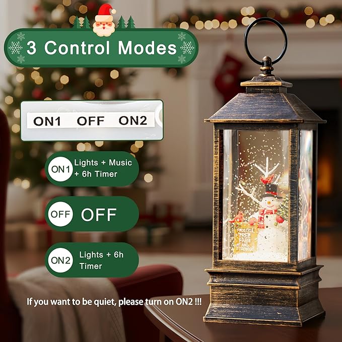 10 "Snow Globe Lights, Creative Vintage Musical Lights USB or Battery Powered, Water Snow Spinning Flashing Christmas Home Decoration and Gifts（ Frosty's Tree Farm）