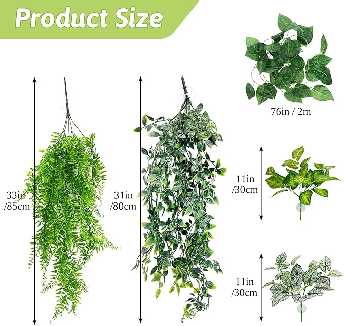 Hamiledyi 5 Pcs Reptile Plants Terrarium Hanging Fake Plant Leaves, Bearded Dragon Tank Accessories, Habitat Decor for Snake Leopard Gecko Lizard Chameleon Spider Turtle (Style 2)