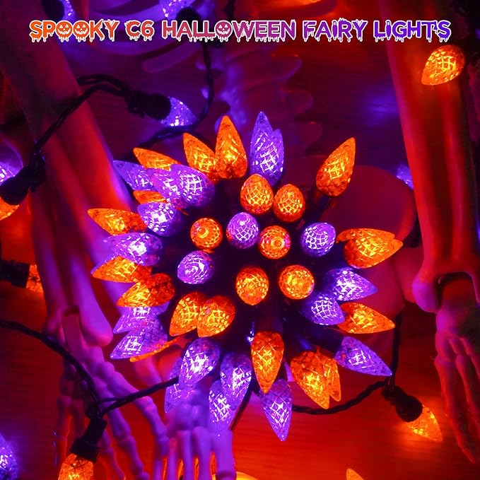 2 Pack C6 Halloween Lights Outdoor Indoor, Total 200 LED 66 FT Connectable Halloween String Lights with Timer & 13 Modes, Waterproof Twinkle Light for Tree Horror Party Decorations (Orange and Purple)