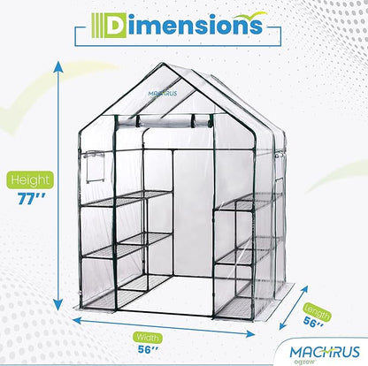 OGrow Machrus Deluxe Walk-in Greenhouse with 3 Tiers and 12 Shelves - Clear Cover