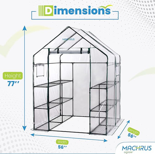 OGrow Machrus Deluxe Walk-in Greenhouse with 3 Tiers and 12 Shelves - Clear Cover