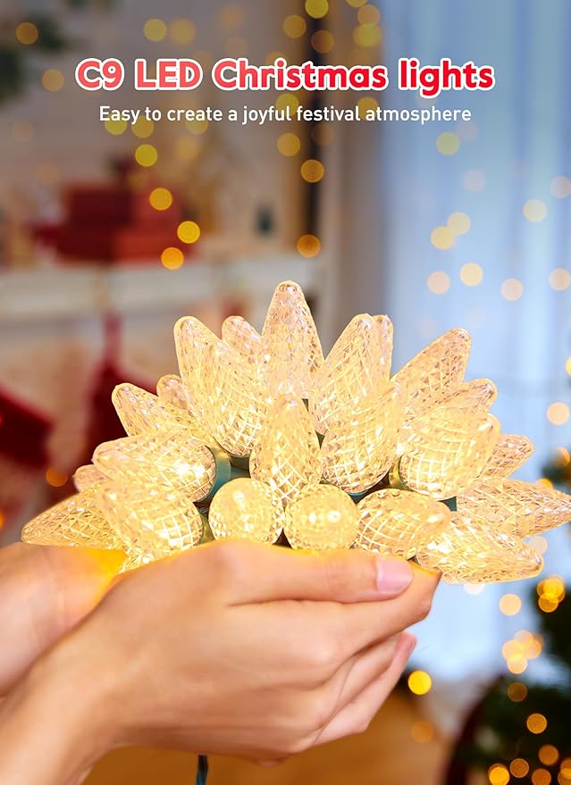 Minetom C9 Christmas String Lights, 100 Ft LED Commercial Outdoor Christmas Lights with 100 Strawberry C9 Bulbs, Waterproof Connectable UL Certified for Outdoor Indoor Roofline Backyard Xmas Decor